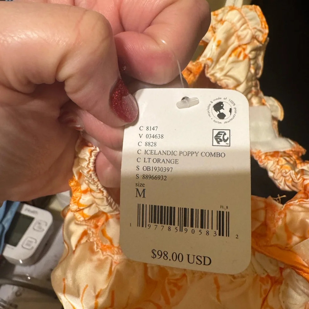 Free People Retro Daisy Asymmetrical Slipdress Orange Gold Floral Sz M - Picture 11 of 13